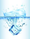 Water splash effect on white background with ripple and reflection. Realistic vector Illustration. Royalty Free Stock Photo