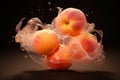Water splash and fresh apricots on dark background. Fresh fruits Royalty Free Stock Photo
