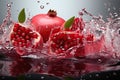 Water splash with garnet apple, Fresh fruits in water.