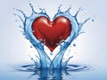 water splash with heart shape, love, valentines day concept, 3d illustration Royalty Free Stock Photo