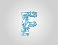 Water Splash, Initial F Letter Logo Icon, water droplets and splash doodle alphabet icon