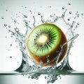 Water splash in kiwi fruit isolated on white Royalty Free Stock Photo