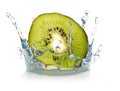 water splash in kiwi fruit isolated on white, 3d rendering Royalty Free Stock Photo