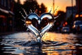 Water splash in the sheap of a heart, romance love concept