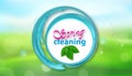 Water splash spring cleaning on background nature with green leaves. Services cleaning. Poster or banner with soap bubbles. Vector Royalty Free Stock Photo