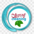 Water splash spring cleaning on transparent background. Services cleaning logo with green leaves. Vector