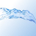 Water splash transparent illustration. Vector blue aqua liquid background. Drink clean and fresh water