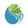 Water splash vector flat elements. Environment save concept with water drops, liquid waves and green leaf. Aqua drop Royalty Free Stock Photo