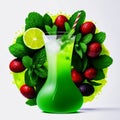 Water splash on white background with lime slices, mint leaves, and ice cubes as a concept for summertime libations. Gen