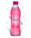 Water splashes in gray colors around a plastic bottle with pink Royalty Free Stock Photo