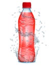 Water splashes in gray colors around a plastic bottle with red j Royalty Free Stock Photo