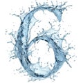 Water splashes letter 6. Water alphabet number. Number six made of water splashes.