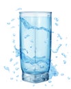 Water splashes in light blue colors around a opaque glass