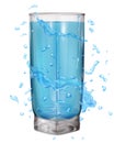 Water splashes in light blue colors around a opaque glass