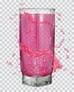 Water splashes in pink colors around a glass with pink juice Royalty Free Stock Photo