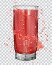 Water splashes in red colors around a glass with red juice Royalty Free Stock Photo