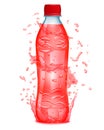 Water splashes in red colors around a plastic bottle with red juice Royalty Free Stock Photo