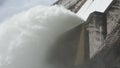 Water splashing from floodgate Khun Dan Prakarn Chon huge concrete dam in Thailand