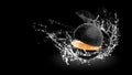 Water Splashing on Fresh Black lemon isolated on black background Royalty Free Stock Photo