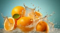 Water splashing on Fresh Sliced oranges and Orange fruit on Orange background Royalty Free Stock Photo