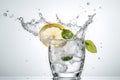 Water splashing from glass with lemon and mint isolated on white background, Generative AI Royalty Free Stock Photo