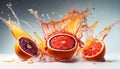 Water Splashing on Group of Delicious Fresh Blood Oranges Fruit on White Background Generative AI Royalty Free Stock Photo