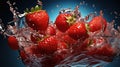 Water Splashing on Group of Delicious Fresh Red Strawberries Background Selective Royalty Free Stock Photo