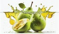 Water Splashing on Group of Fresh Whole Green Pear Fruit on White Background AI Generative Royalty Free Stock Photo