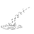 Water splashing sketch style. Doodle flowing drop. Fresh drink in motion. Fluid hand drowning image