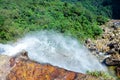 Water splashing from top of the mountain. Waterfall in a forest. High angle of waterfall and water splashing Royalty Free Stock Photo