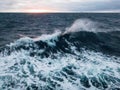 Water splatter at sea shot from the deck of the ship