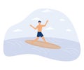 Water sport concept, Water skiing, surfing and sailing, active lifestyle, summer adventure, swim wetsuit, yacht club, flat vector