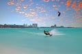 Water sport at Palm Beach on Aruba at sunset Royalty Free Stock Photo