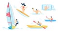 Water Sport and Sportive People Characters Set Royalty Free Stock Photo