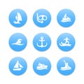 Water sports icons, diving, surfing, sailing Royalty Free Stock Photo