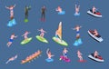 Water Sports Isometric Icon Set