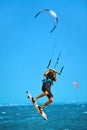 Water Sports. Kiteboarding, Kitesurfing In Ocean. Extreme Sport Royalty Free Stock Photo