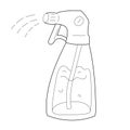 Water sprayer doodle illustration, plastic bottle pulverizer for housework and watering plants, tool for gardening and Royalty Free Stock Photo