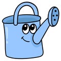 Water sprinkler bucket with cute face, doodle icon image kawaii