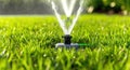 Water sprinkler spraying on green grass, water conservation picture