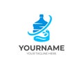 Water store and plastic bottle of water with waves, logo design. Drink, beverage, liquid, organic and natural resources, vector de