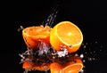 Water a stream flows on orange halves, dynamics of a liquid