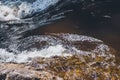 Water stream with foam. falling river water. waterfall flow. abstract water background