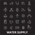 Water supply editable line icons vector set on black background. Water supply white outline illustrations, signs Royalty Free Stock Photo