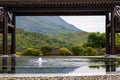 Water supply fountain in Japanese Buddhist garden at Tsz Shan Monastery in Hong Kong Royalty Free Stock Photo