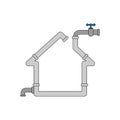 Water supply in house. Silhouette of home made of pipe. Sewerage in house Royalty Free Stock Photo