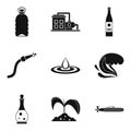 Water supply icons set, simple style