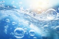 Water surface with air bubbles and sunlight. Abstract background. 3d rendering Royalty Free Stock Photo