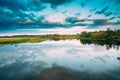 Water Surface Of Lake Pond River At Summer Sunny Evening. Nature