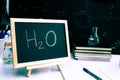 Water and symbol structural formula chemical write on the blackboard Royalty Free Stock Photo